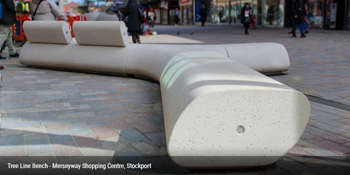 Tree line bench - merseyway shopping centre stockport