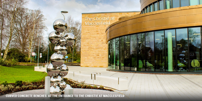 Curved Concrete benches at the christie at macclesfield
