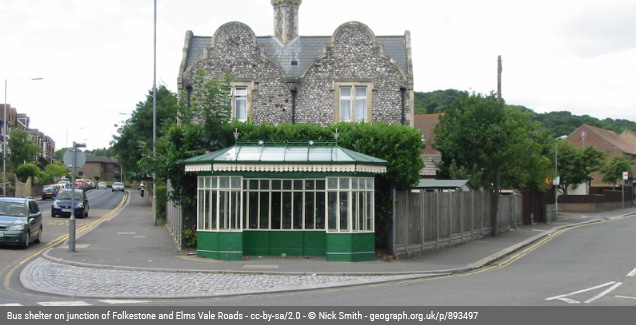 Bus shelter on junction of Folkestone and Elms Vale Roads cc-by-sa/2.0 - © Nick Smith - geograph.org.uk/p/893497