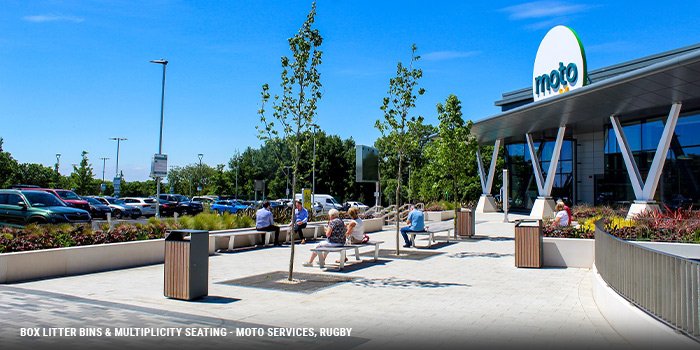 Box Litter Bin and Multiplicity Seating - Moto Service Station, Rugby